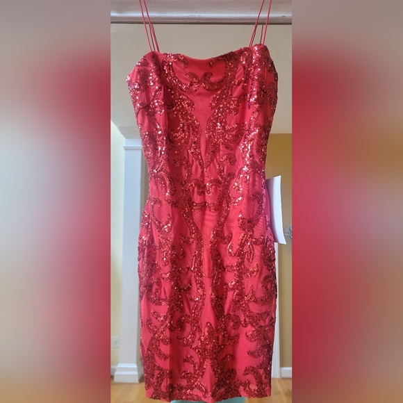Red Sequin Mini Dress Lovely Day sz. Small NWT - Picture 5 of 8